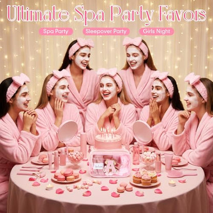 9 Pcs Bow Gift for Woman Set with Hair Headband Scrunchie Sleep Eye Mask Hair Claw Bow Comb with Mirror Monogram Cosmetic Bag Socks for Bachelorette Party Spa Sleepover Birthday Gifts (A) - style: A