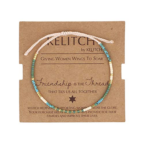 KELITCH Women Friendship Bracelet Seed Beads Miyuki Thin Strand Bracelets Adjustable Boho Jewelry - color: Green 88J