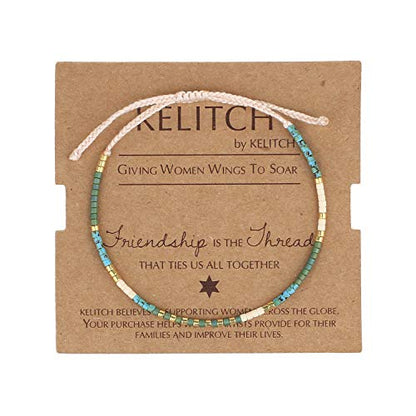 KELITCH Women Friendship Bracelet Seed Beads Miyuki Thin Strand Bracelets Adjustable Boho Jewelry - color: Green 88J