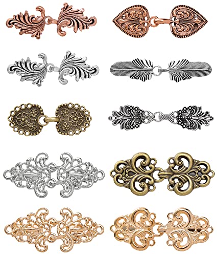 Fxiqini 10Pcs Vintage Cardigan Sweater Clips - Shawl Collar Shirts Dress Brooch for Women - Swirl Cape Cloak Scarf Clip - color: Bronze