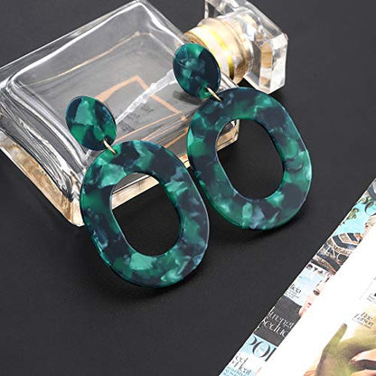Acrylic Earrings For Women Statement Geometric Earrings Resin Acetate Drop Dangle Earrings Mottled Hoop Earrings Fashion Jewelry - color: E:Green