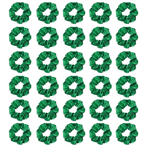 Silk Hair Ties Ponytail Holder Hairs Bow Ropes Elastics Hairtie Accessories Wide 0.8inch on Hair No Damage No Crease for Women Curly Thick Wavy Hair(30Pcs Emerald Green) - color: Emerald Green