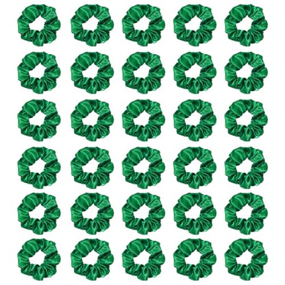 Silk Hair Ties Ponytail Holder Hairs Bow Ropes Elastics Hairtie Accessories Wide 0.8inch on Hair No Damage No Crease for Women Curly Thick Wavy Hair(30Pcs Emerald Green) - color: Emerald Green