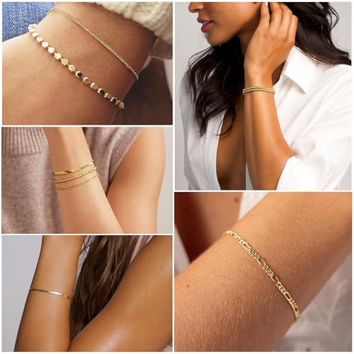 Gold Bracelets Sets for Women Waterproof | Non Tarnish Gold Plated Cuban Paperclip Link Chain Stackable，Trendy Jewelry Accessories Gifts for Women - style: 6Pcs BRACELET SET-05