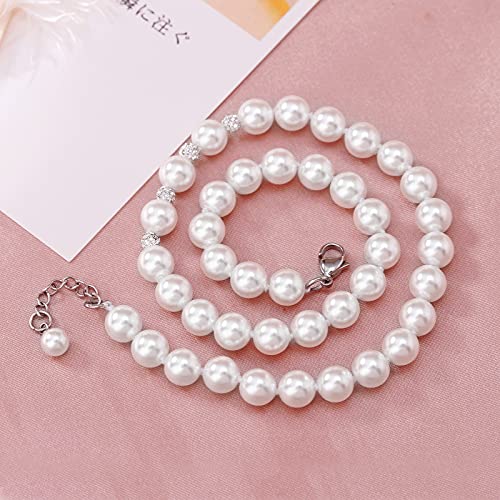 White 8mm Glass Pearls Necklace Bracelet Earring Jewelry 3 Set Wholesale for Women Little Girls - style: 14.5inch