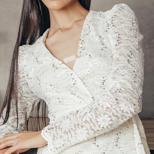 Generic Faux Pearl Sweater Clips with Chain for Women Shawls and Cardigans, Elegant Privacy Protection and Versatile Use, for Daily Wear and Parties, White Metal Design