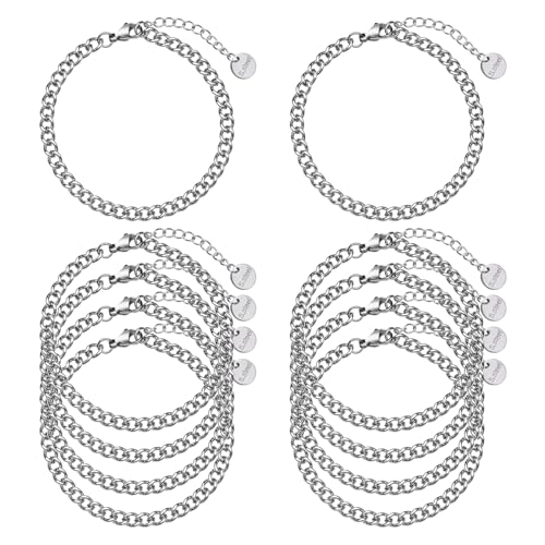 UMAOKANG 10pcs Stainless Steel Curb Chain Bracelets for Jewelry Making | Stainless Steel Link Chains Bracelet Bulk Charm Adjustable Twisted Hand Chain - color: 10pcs Curb Steel