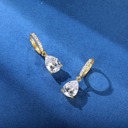 2-4 Pairs Dangle Drop Earrings for Women, 18K Gold Plated Cubic Zirconia Drop Dangle Huggie Hoop Earrings CZ Teardrop Hypoallergenic Jewelry - color: CZ Yellow Gold 2