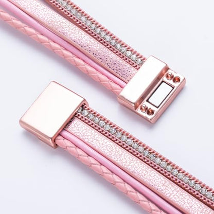 Chunky Boho Leather Wrap Bracelets Cowgirl Beaded Circle Western Jewelry | Stackable Infinity Layered Bohemian Magnetic Clasp Cuff Statement Fashion Colorful Country Hippie Outfits for Women Trendy - color: Pink