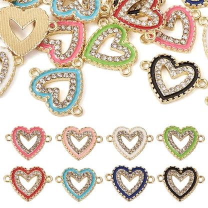 Elecrelive Crystal Heart Charms Rhinestone Heart Pendants Valentine Charms for Necklace Bracelet Earring Wedding Jewelry - color: 8 Colors, Enamel