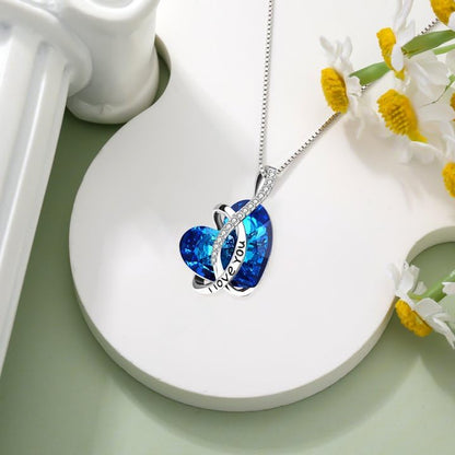AOBOCO I Love You Sterling Silver 12 Birthstone Heart Pendant Necklace Embellished with Crystals from Austria, Mother's Day Anniversary Birthday Jewelry Christmas Gifts for Women Grandma Nana - color: Blue