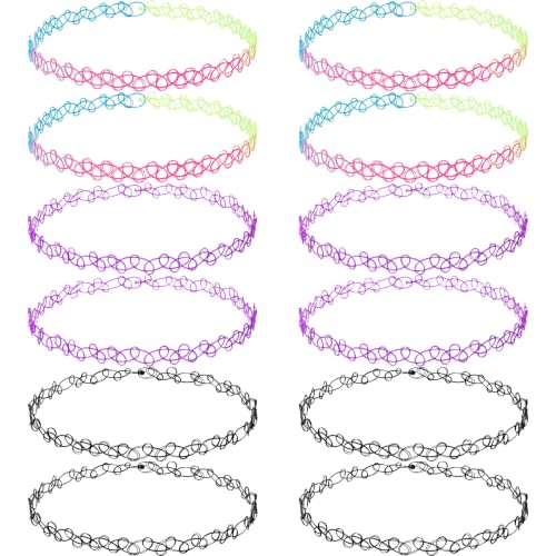 PAGOW Tattoo Choker Set, Stretchy 90s Choker Necklace, Adjustable Retro Y2K Gothic Grunge Chokers Jewelry Accessories - color: 3 Colors,12 Pcs