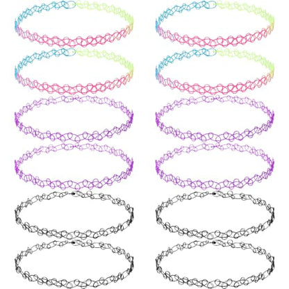 PAGOW Tattoo Choker Set, Stretchy 90s Choker Necklace, Adjustable Retro Y2K Gothic Grunge Chokers Jewelry Accessories - color: 3 Colors,12 Pcs