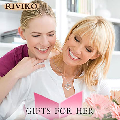 RIVIKO Heart Initial Necklace for Women, 925 Sterling Silver Letter Pendant,Personalized Charm Alphabet Jewelry Valentines Mother's Day Anniversary Christmas Birthday Gifts for Women Her Mom Wife - color: Letter-T