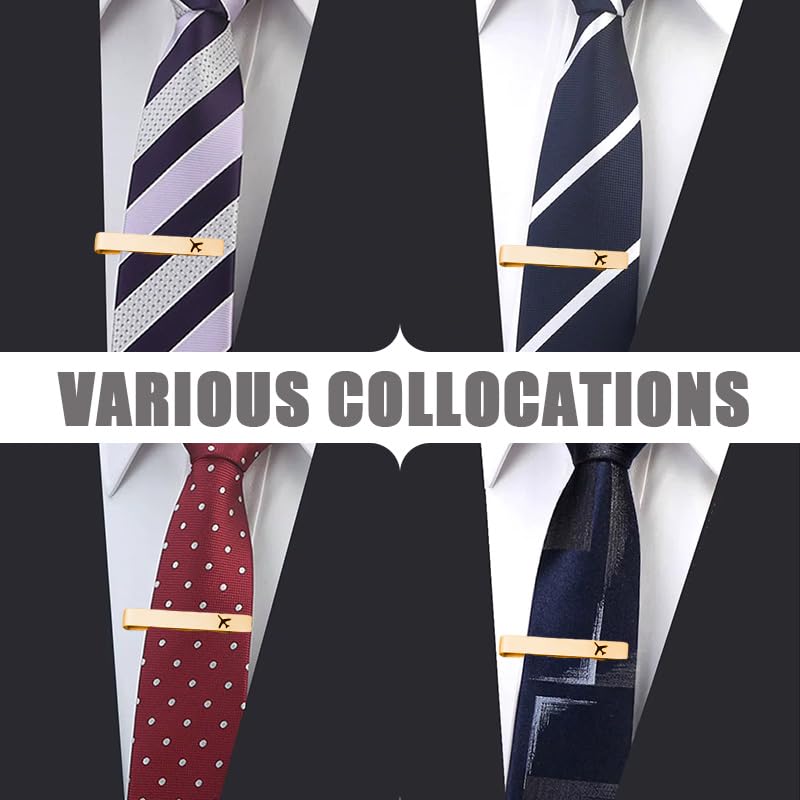Mens Airplane Tie Clip for Boyfriend Husband Son Flight Attendant Accessories for Men - style: Gold base model