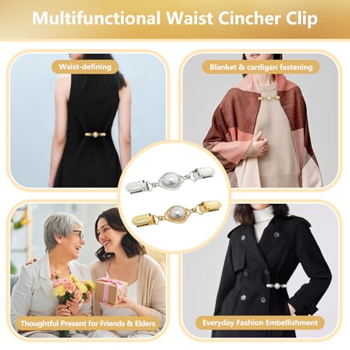Frutain 2Pcs Cinch Clip Waist Cincher Clips for Women Dress Back Cinch & Shawl Cardigan Sweater Shirt Fasteners(GS) - style: GS-Pearl-Circle