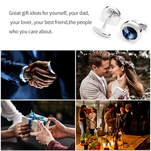 Mens Cufflinks Elegant Style Cuff Link Super Shiny Navy Blue Crystal Circular Cufflinks with Gift Box - color: Blue