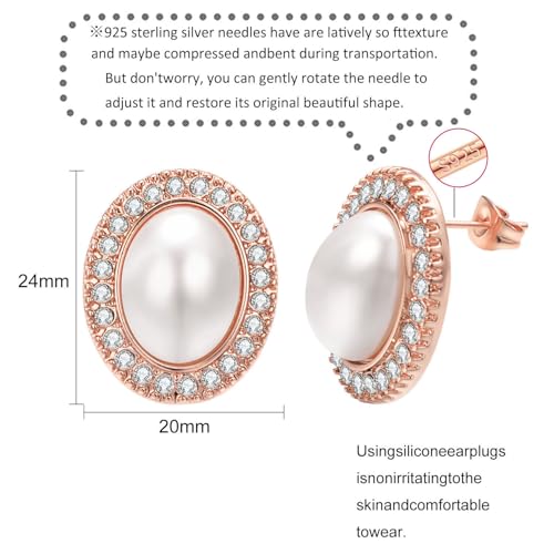 Pearl and Rhinestone Stud Earrings for Women Retro Statement Earrings Wedding Party Prom Jewelry - color: Mabe Pearl-Rose Gold
