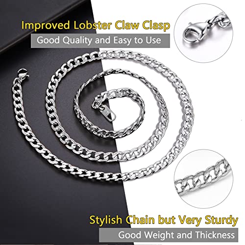 Men Cuban Chain Necklace for Men Stainless Steel 5mm Link Chain Women Dainty Necklace Gold/Silver/Black Plated Statement Jewelry 18/20/22/24/26/28/30 Inch - color: 5mm-Silver Cuban Chain, size: Length 18 Inch