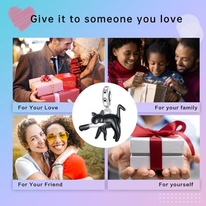Family Love Mother Daughter Grandma Charm 925 Sterling Silver fits Bracelets Necklace Pendant Bead Charms Jewelry Gift for Women Family Friends - color: Black Cat Charm