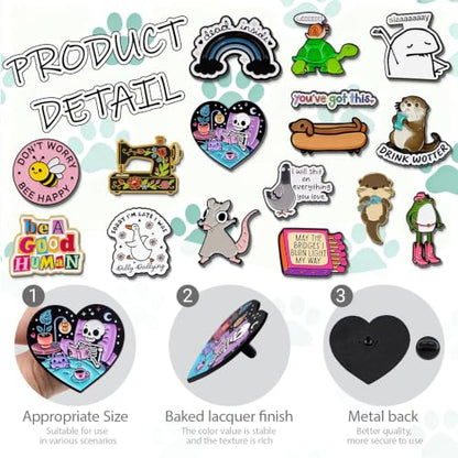 4/6/9/10/12/16/20PCS Cute Enamel Pins Bulk Set, Art Aesthetic Lapel Brooches, Humorous Quote Pins for Backpacks Jackets Hats Bags, Novelty Cool Badges for Women, Men, Teens, Kids - style: 16pcs B
