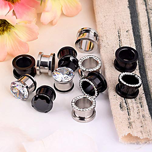 Longbeauty 12pcs Gorgeous Cubic Zirconia Tunnels 316L Stainless Steel Ear Gauges Earring Plugs for Ears Screw Fit Body Piercing Jewelry 4g-3/4 - color: Gauge=6g(4mm)