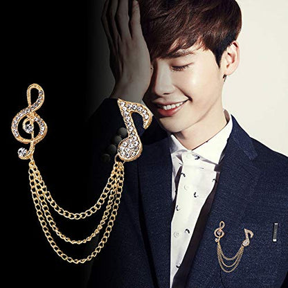 2 Pack Men's Music Note Mark Brooch Lapel Pin Badge Hanging Chains Collar Brooches Pin for Career Suit Tuxedo of Shirts Tie Hat Scarf for Boyfriend Father Birthday Gift Gold/Silver