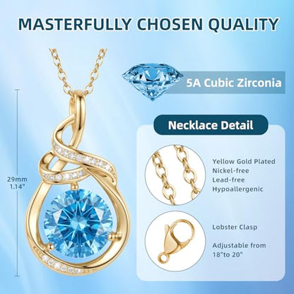 Teardrop Birthstone Necklace for Women 14K Gold/White Gold Elegant Ribbon Pendent Anniversary Love Birthday Gifts for Mom Women, 18"+2" Inches - color: Gold-03-Mar Birthstone