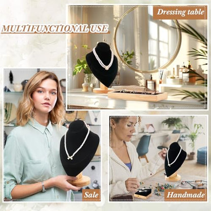 RattanView Bust 7 Pcs Jewelry Display Set Velvet Necklace Display Stand Earring Ring Organizer for Vendors (Black) - color: Black, style: Bust