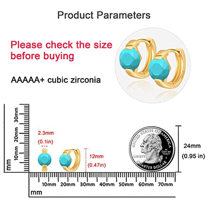 Tiny Huggie hoop Earrings for Women | 14k Gold Plated, Mini Round Cubic Zirconia, Small Simulated Diamond Huggies, Hypoallergenic Jewelry Gifts - color: Turquoise