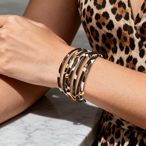 Wrapped Bracelets for Women,Leather Boho Bracelets for Women - color: Leopardprint-White