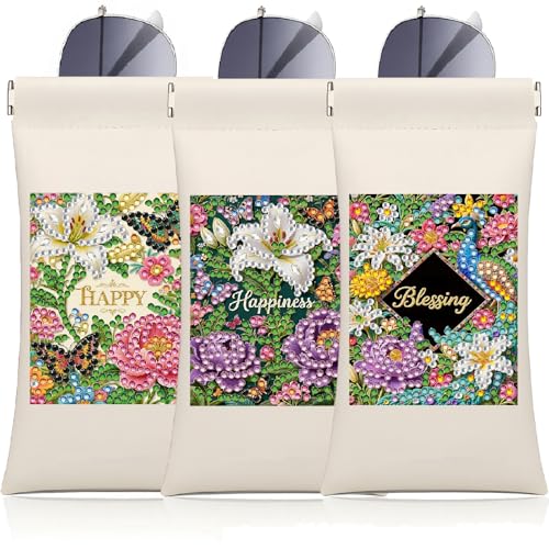 Diamond Art Painting Eye Glass Bag PU Sunglasses Glasses Storage Bag Built-in Glasses Cloth Press Automatic Closure - color: 3pcs-01