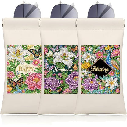 Diamond Art Painting Eye Glass Bag PU Sunglasses Glasses Storage Bag Built-in Glasses Cloth Press Automatic Closure - color: 3pcs-01