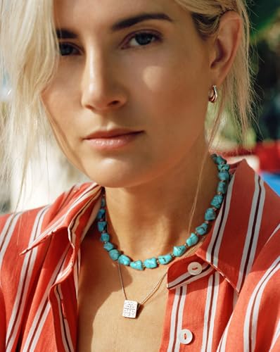 Aobei Pearl Gemstone Beaded Choker Necklace for Women Boho Turquoise/Cultured Freshwater Pearls/Garnet/Amazonite Jewelry - color: Q Green-blue Irregular Turquoise