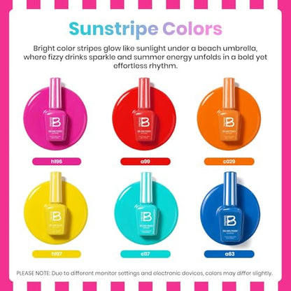 Beetles Neon Gel Nail Polish, Sunstripe, 6 Colors Gel Nail Polish Set | Summer Voyage Collection, Color-Matched Bottle Design, Soak Off UV LED, Long-Lasting Nails Art for Home DIY & Holiday - color: 0-Sunstripe
