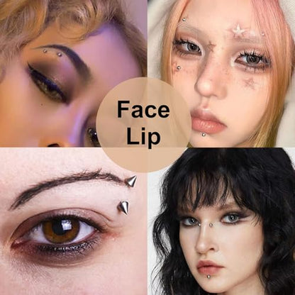 Zolure Fake Piercing Fake Eyebrow Ring Fake Lip Labret Studs Replacement Balls Spike with 100pcs Sticker Non-Piercing Body Jewelry - color: Mix Color #3