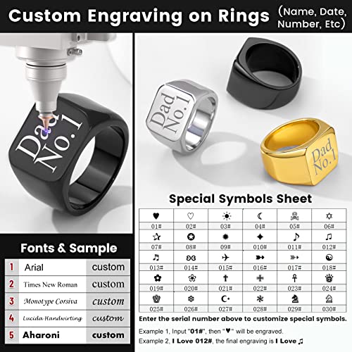 GoldChic Jewelry Personalized Signet Rings Men Women, Stainless Steel Custom Photo Bold Square/Oval Monogram/Old English Initial Pinky Stacking Statement Ring in Black/Silver/Gold (Size 7-14) - color: Black-Custom - Square