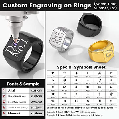 GoldChic Jewelry Personalized Signet Rings Men Women, Stainless Steel Custom Photo Bold Square/Oval Monogram/Old English Initial Pinky Stacking Statement Ring in Black/Silver/Gold (Size 7-14) - color: Black-Custom - Square