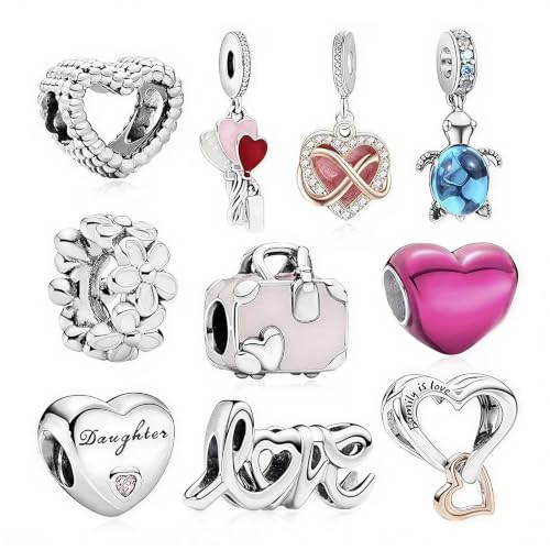 10 Pack Silver Bead Charms for Bracelets and Necklaces Pendant Dangle Beads Jewelry Gifts for Women Charm Set - color: Love Animals
