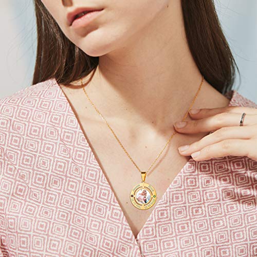 Custom4U Personalized Photo Necklace - Custom Heart/Oval/Round Charm Necklaces with Picture + Chain Adjustable - Stainless Steel/Acrylic Pendant Memorial Jewelry Christmas Gifts for Women - color: J-Gold Color