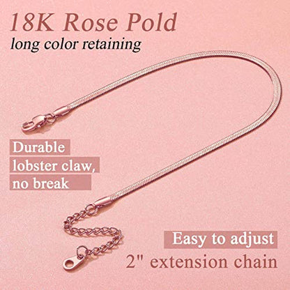 FindChic Elegant Herringbone Snake Chain Anklets/Bracelets 3MM/5MM Width Stainless Steel/18K Gold/Rose Gold Plated/Black 4 Color Options, 8.3'' 8.5'' 10.5'' Length, with Gift Box - color: A: 3mm 8.5'' anklet (Rose Gold Plated)