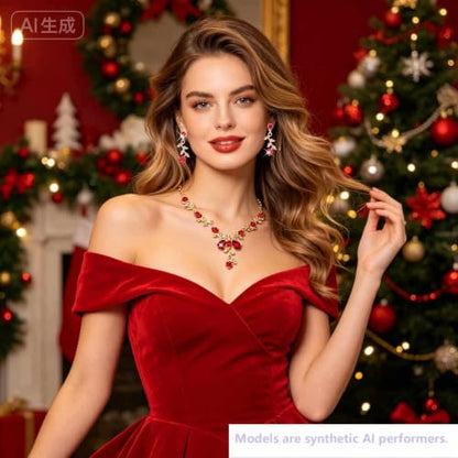 Kamirola Women's Wedding Jewelry Leaf Cluster Flower Crystal Dangle Earrings Pendant Necklace Set for BridalCrystal Bridal Jewelry Set - color: Gold Red
