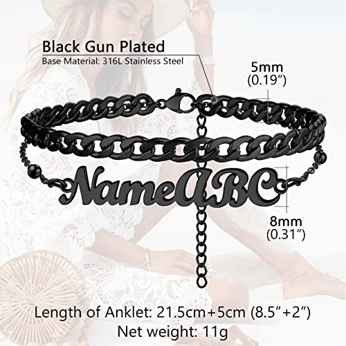 PROSTEEL Trendy Handcuffs Design/Customize Words Ankle Bracelet For Women, 316L Stainless Steel Anklets Silver/Gold/Black Tone, Hypoallergenic, Come with Box - style: 09 Customize-Cuban Link(8.5"-10.5")-Cool Black