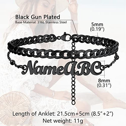 PROSTEEL Trendy Handcuffs Design/Customize Words Ankle Bracelet For Women, 316L Stainless Steel Anklets Silver/Gold/Black Tone, Hypoallergenic, Come with Box - style: 09 Customize-Cuban Link(8.5"-10.5")-Cool Black