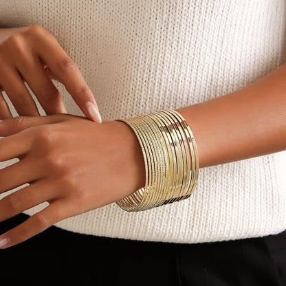 Gold Bangles for Women, 12 Pcs Boho Stackable Bracelets Multi Layer Textured Chunky Bracelets Jewelry Set for Women - color: Style B- 17 pcs gold