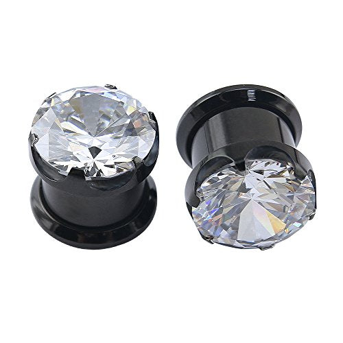 ZS 316L Stainless Steel Screw-Fit Ear Tunnel AAA+ Cubic Zirconia Ear Gauges | External Threaded Flesh Tunnels Plugs Ear Expander Stretcher Piercing Jewelry for Women Men - color: Black, size: 1/2"(12mm)