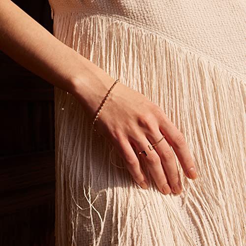 Valloey Rover 14K Gold Thin Beaded Full Bead Sterling Twisted Rope Black CZ Wedding Band Stacking Tiny Rings for Women - color: Bead