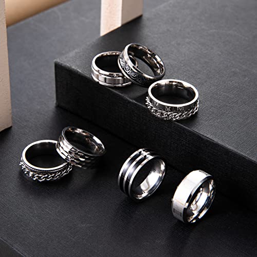 9Pcs Stainless Steel Band Rings for Men Women Fidget Anxiety Relief Rings Spinner Ring Wedding Promise Rings Set - color: Silver