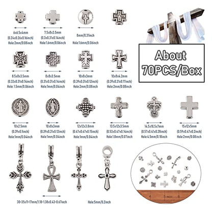 Craftdady 70pcs Tibetan Silver Crucifix Cross Beads Metal Cross Spacer Charms for Jewelry Crafts Making Hole: 1-2mm - color: 14 Style, 70pcs, Antique Silver
