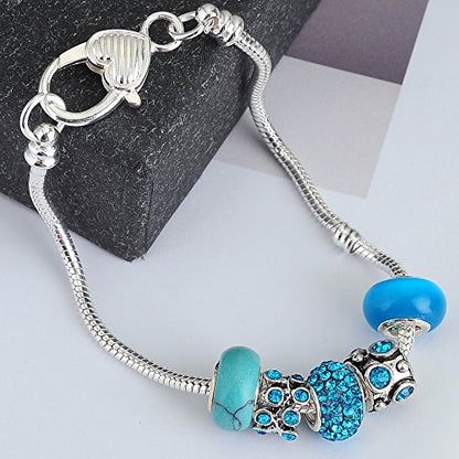 RUBYCA 5pcs White Silver Plated Heart Lobster European Snake Chain Bracelet fit Charm Beads 8.7" - color: 5pcs, size: 22 CM